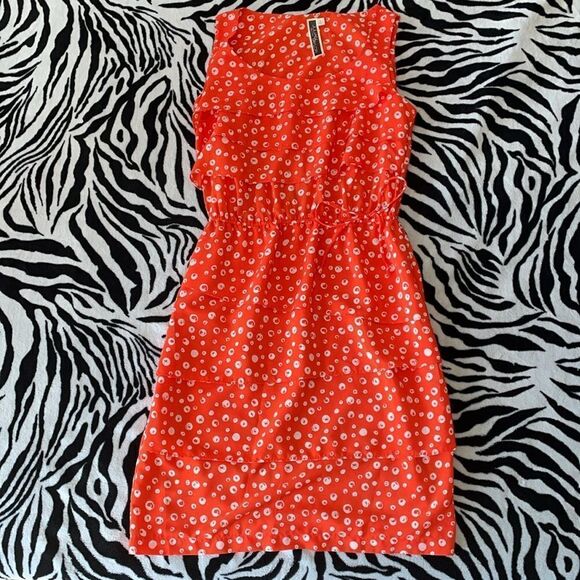 Julian Taylor 🍊 bright orange and white polka dots ruffled womens dress size 6 - Picture 1 of 11